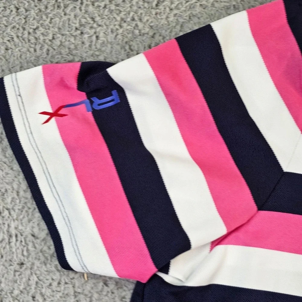 RLX Ralph Lauren Polo Shirt Mens XL Pink Navy White Striped Golf Stretch